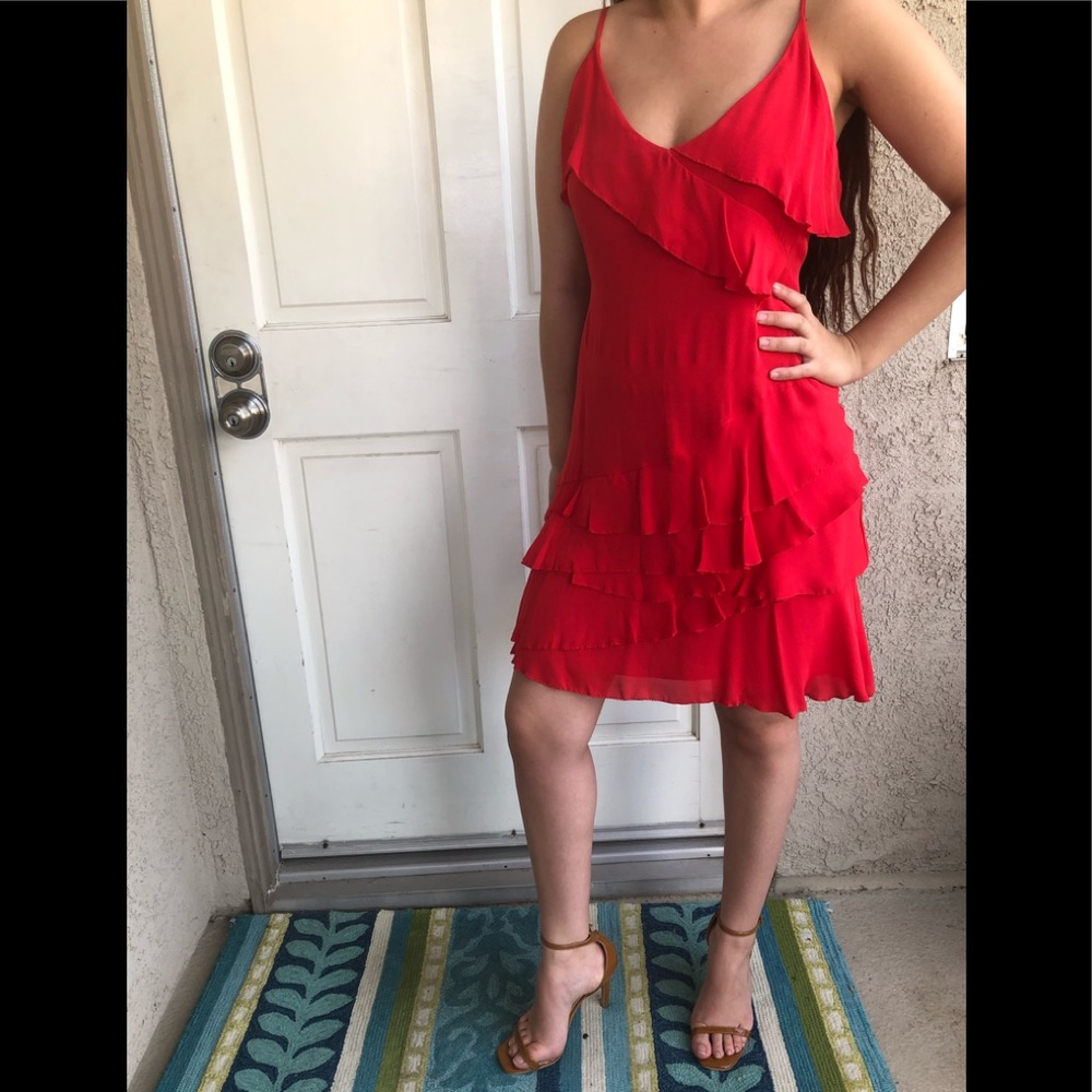 Read spaghetti strap ruffle dress